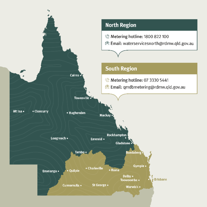 map of qld showing how our water metering teams are organised 