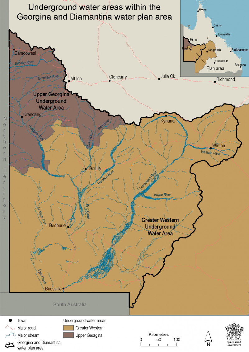 Underground water areas within the Georgina and Diamantina water plan area